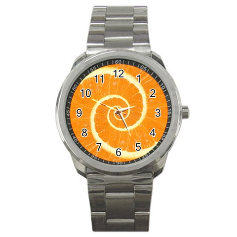 Spiral Citrus Orange Droste  Sport Metal Watch from ArtsNow.com Front