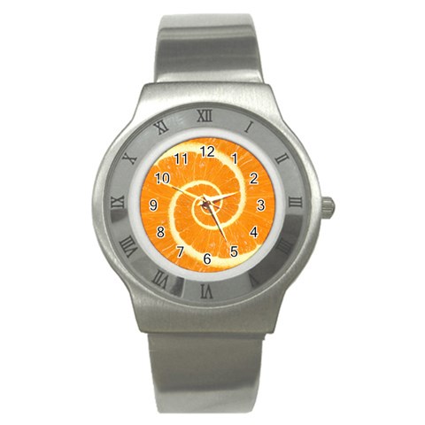 Spiral Citrus Orange Droste  Stainless Steel Watch from ArtsNow.com Front