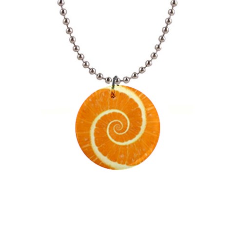 Spiral Citrus Orange Droste  1  Button Necklace from ArtsNow.com Front