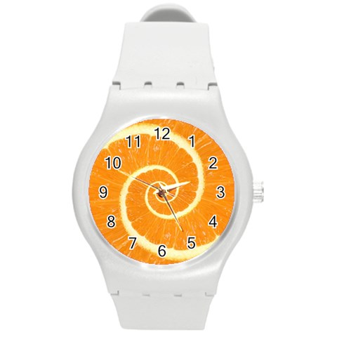 Spiral Citrus Orange Droste  Round Plastic Sport Watch (M) from ArtsNow.com Front