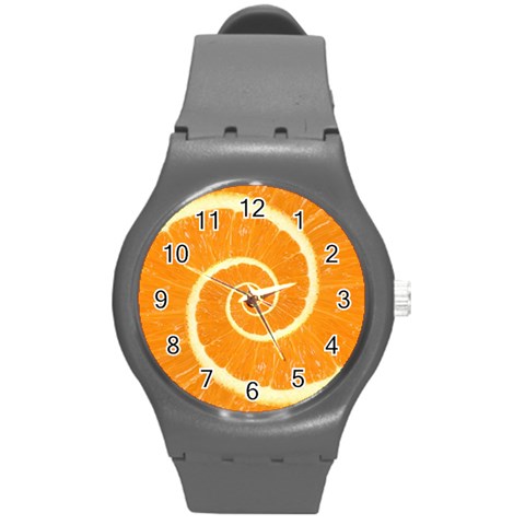 Spiral Citrus Orange Droste  Round Plastic Sport Watch (M) from ArtsNow.com Front