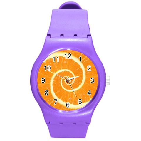 Spiral Citrus Orange Droste  Round Plastic Sport Watch (M) from ArtsNow.com Front