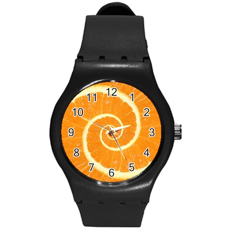 Spiral Citrus Orange Droste  Round Plastic Sport Watch (M) from ArtsNow.com Front