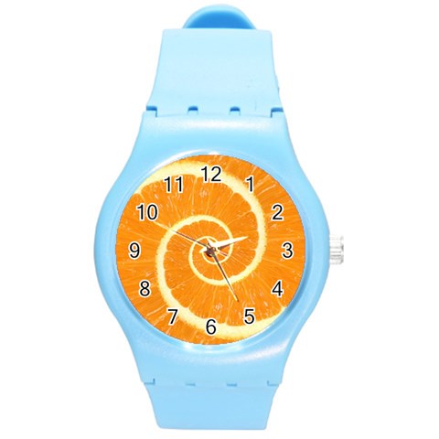 Spiral Citrus Orange Droste  Round Plastic Sport Watch (M) from ArtsNow.com Front