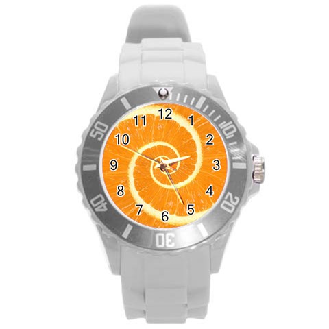 Spiral Citrus Orange Droste  Round Plastic Sport Watch (L) from ArtsNow.com Front