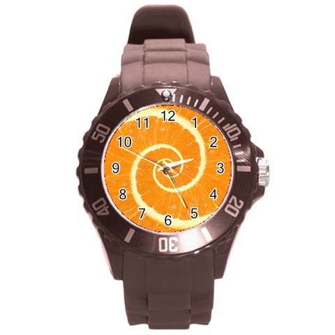 Spiral Citrus Orange Droste  Round Plastic Sport Watch (L) from ArtsNow.com Front