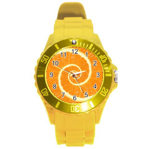 Spiral Citrus Orange Droste  Round Plastic Sport Watch (L) from ArtsNow.com Front