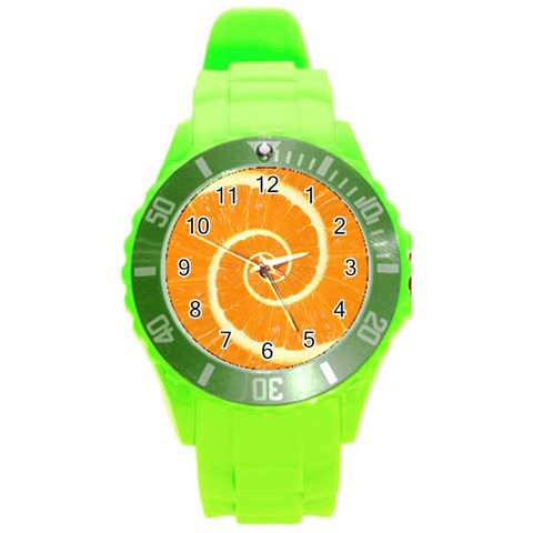 Spiral Citrus Orange Droste  Round Plastic Sport Watch (L) from ArtsNow.com Front