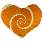 Spiral Citrus Orange Droste  Large 19  Premium Heart Shape Cushion