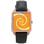 Spiral Citrus Orange Droste  Rose Gold Leather Watch 