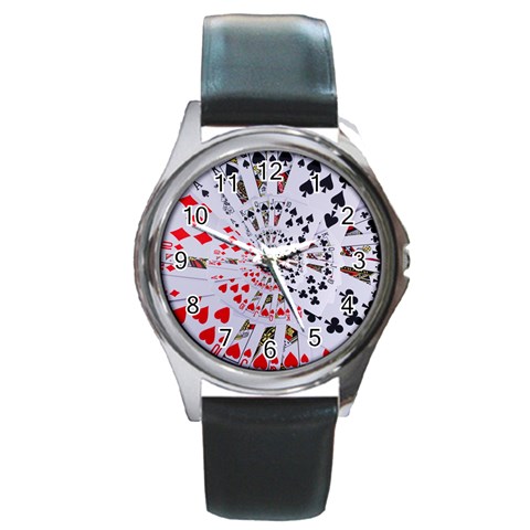 Poker Royal Flush All Suits Droste Spiral Round Metal Watch from ArtsNow.com Front