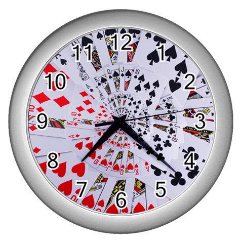 Poker Royal Flush All Suits Droste Spiral Wall Clock (Silver) from ArtsNow.com Front