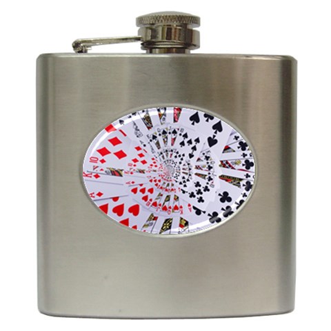 Poker Royal Flush All Suits Droste Spiral Hip Flask (6 oz) from ArtsNow.com Front