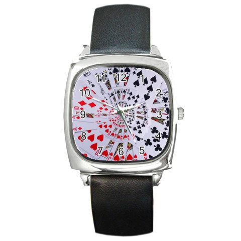 Poker Royal Flush All Suits Droste Spiral Square Metal Watch from ArtsNow.com Front