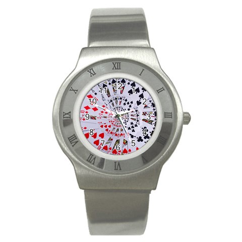 Poker Royal Flush All Suits Droste Spiral Stainless Steel Watch from ArtsNow.com Front