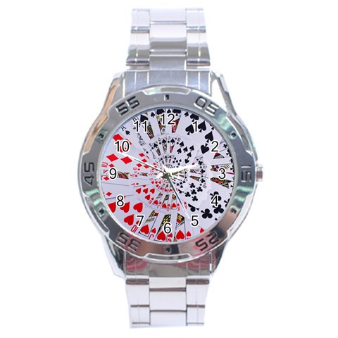 Poker Royal Flush All Suits Droste Spiral Stainless Steel Analogue Watch from ArtsNow.com Front