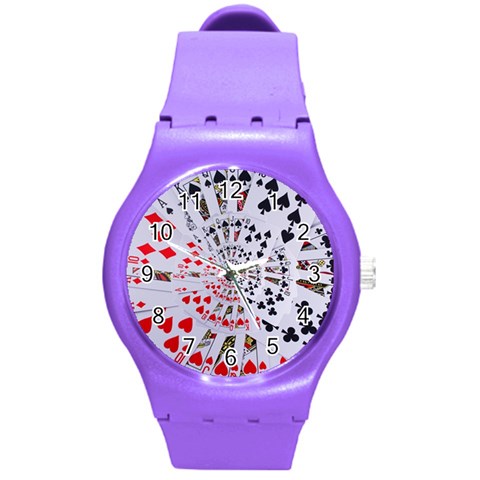 Poker Royal Flush All Suits Droste Spiral Round Plastic Sport Watch (M) from ArtsNow.com Front