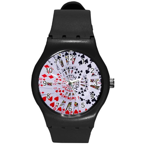 Poker Royal Flush All Suits Droste Spiral Round Plastic Sport Watch (M) from ArtsNow.com Front