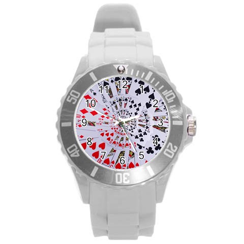 Poker Royal Flush All Suits Droste Spiral Round Plastic Sport Watch (L) from ArtsNow.com Front