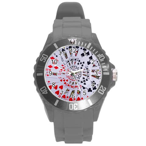 Poker Royal Flush All Suits Droste Spiral Round Plastic Sport Watch (L) from ArtsNow.com Front