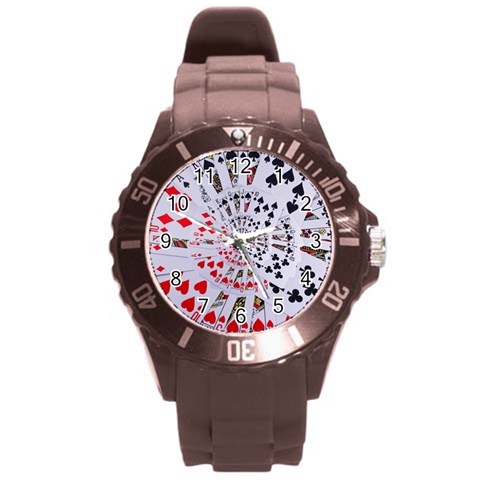 Poker Royal Flush All Suits Droste Spiral Round Plastic Sport Watch (L) from ArtsNow.com Front