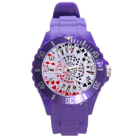 Poker Royal Flush All Suits Droste Spiral Round Plastic Sport Watch (L) from ArtsNow.com Front