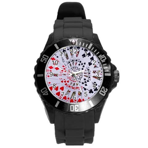 Poker Royal Flush All Suits Droste Spiral Round Plastic Sport Watch (L) from ArtsNow.com Front