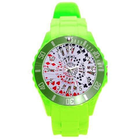 Poker Royal Flush All Suits Droste Spiral Round Plastic Sport Watch (L) from ArtsNow.com Front