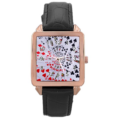 Poker Royal Flush All Suits Droste Spiral Rose Gold Leather Watch  from ArtsNow.com Front