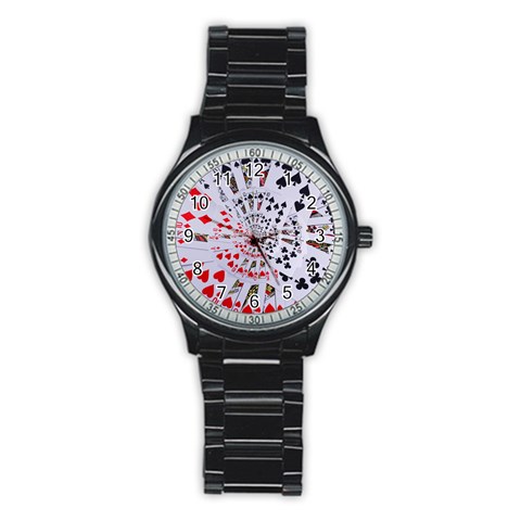 Poker Royal Flush All Suits Droste Spiral Stainless Steel Round Watch from ArtsNow.com Front