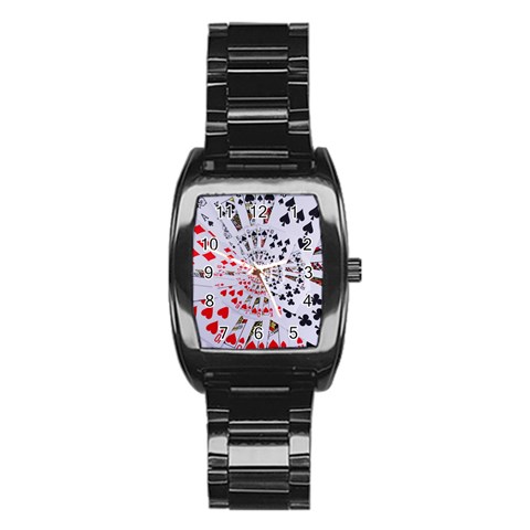 Poker Royal Flush All Suits Droste Spiral Stainless Steel Barrel Watch from ArtsNow.com Front