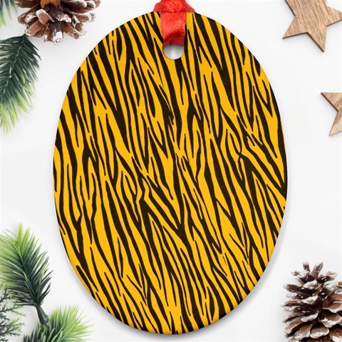 Yellow Zebra Stripes Ornament (Oval) from ArtsNow.com Front