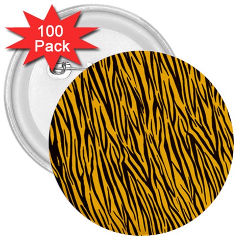 Yellow Zebra Stripes 3  Button (100 pack) from ArtsNow.com Front