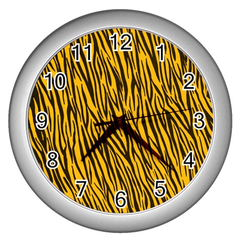 Yellow Zebra Stripes Wall Clock (Silver) from ArtsNow.com Front