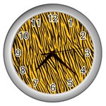 Yellow Zebra Stripes Wall Clock (Silver)