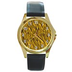 Yellow Zebra Stripes Round Gold Metal Watch