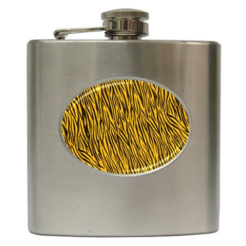 Yellow Zebra Stripes Hip Flask (6 oz) from ArtsNow.com Front