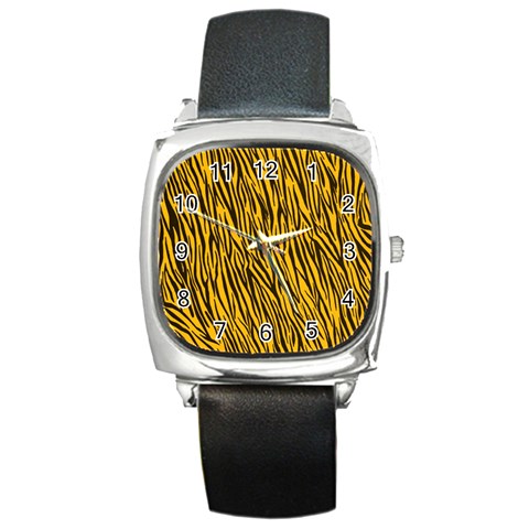 Yellow Zebra Stripes Square Metal Watch from ArtsNow.com Front