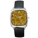 Yellow Zebra Stripes Square Metal Watch