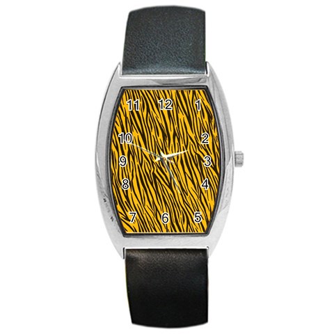 Yellow Zebra Stripes Barrel Style Metal Watch from ArtsNow.com Front