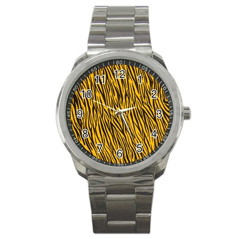 Yellow Zebra Stripes Sport Metal Watch from ArtsNow.com Front