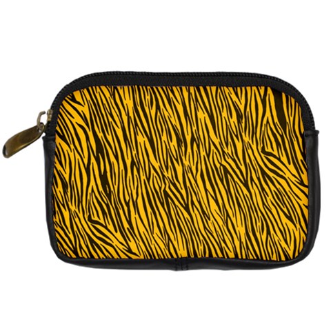 Yellow Zebra Stripes Digital Camera Leather Case from ArtsNow.com Front