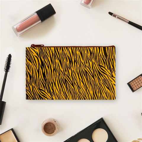 Yellow Zebra Stripes Cosmetic Bag (Small) from ArtsNow.com Front