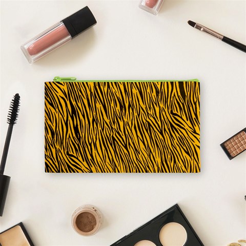 Yellow Zebra Stripes Cosmetic Bag (Small) from ArtsNow.com Front