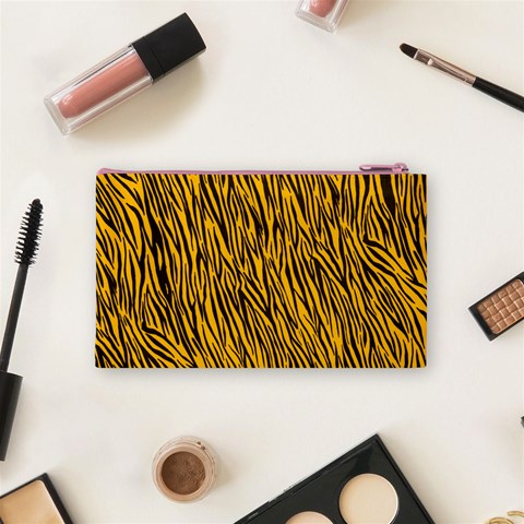 Yellow Zebra Stripes Cosmetic Bag (Small) from ArtsNow.com Back