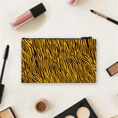 Yellow Zebra Stripes Cosmetic Bag (Small) from ArtsNow.com Back