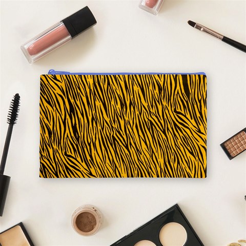 Yellow Zebra Stripes Cosmetic Bag (Medium) from ArtsNow.com Front