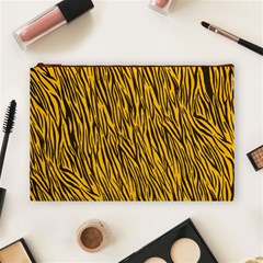 Yellow Zebra Stripes Cosmetic Bag (Large) from ArtsNow.com Front