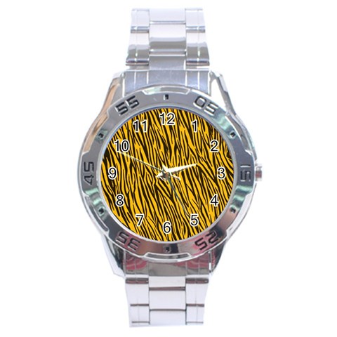 Yellow Zebra Stripes Stainless Steel Analogue Watch from ArtsNow.com Front