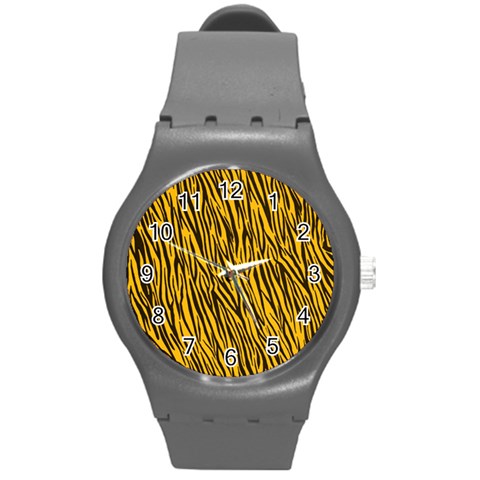 Yellow Zebra Stripes Round Plastic Sport Watch (M) from ArtsNow.com Front